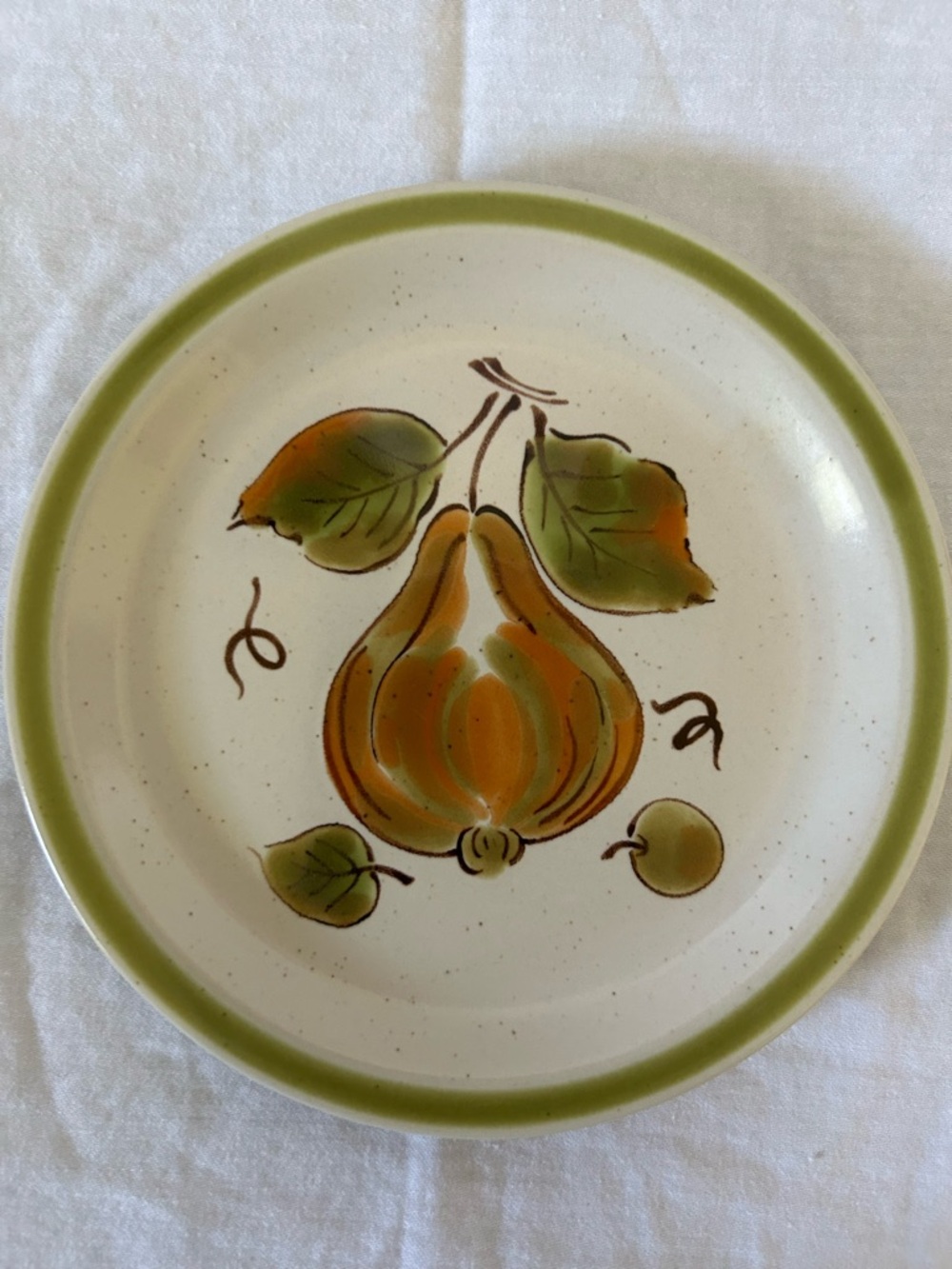 Vintage Ceramic Pear Plate with Green Rim